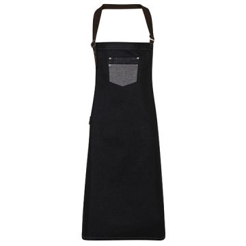 PW136 | Division Waxed Look Denim Bib Apron With Faux Leather  |  01/25